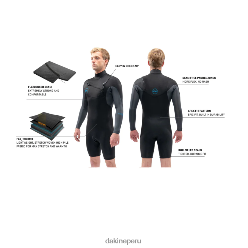 Dakine hombres Traje de neopreno corto Quantum de manga larga con cremallera en el pecho de 2/2 mm f/l ropa D288F6103