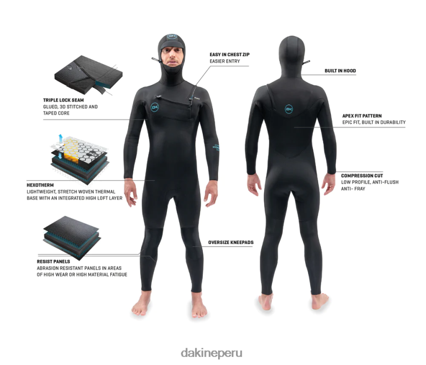 Dakine hombres traje de neopreno con capucha y cremallera en el pecho de misión 4/3 mm ropa D288F689
